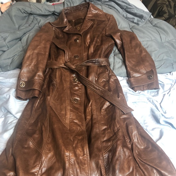 Jackets & Blazers - Long Brown Leather Trench